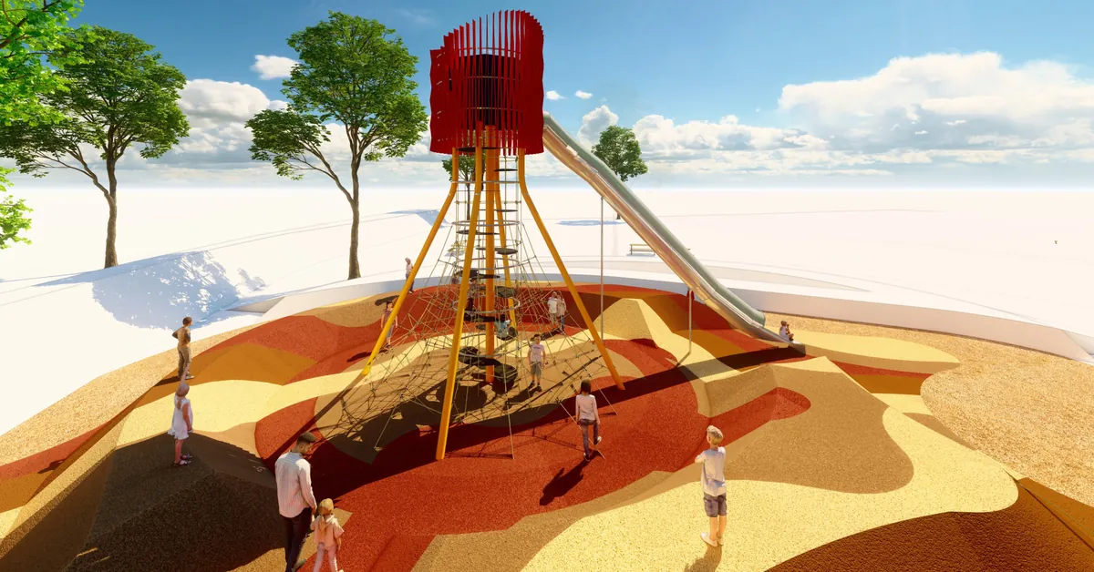 Visualisation 3D de l'aire de jeux du Volcan